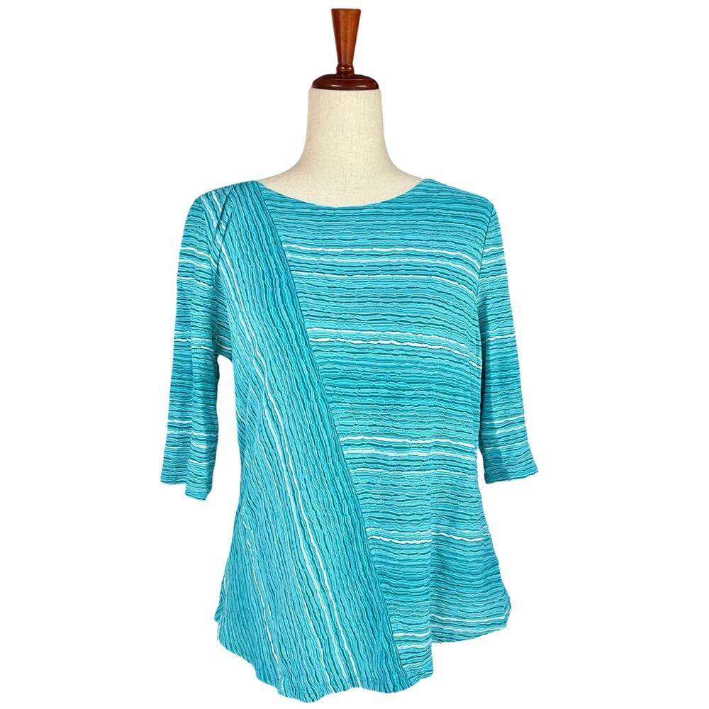 HABITAT Summer Breeze Wave Textured Stretch Knit Stop in Turquoise Stripe Size M
